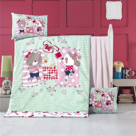 Rythmos Сет Бебешка Долен Калъф с Калъфка за Възглавница Sleepy Зелен 100x150см.