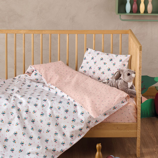 Kentia Baby Duvet Cover Set With Pillowcase Taiko White Pink 100x140cm
