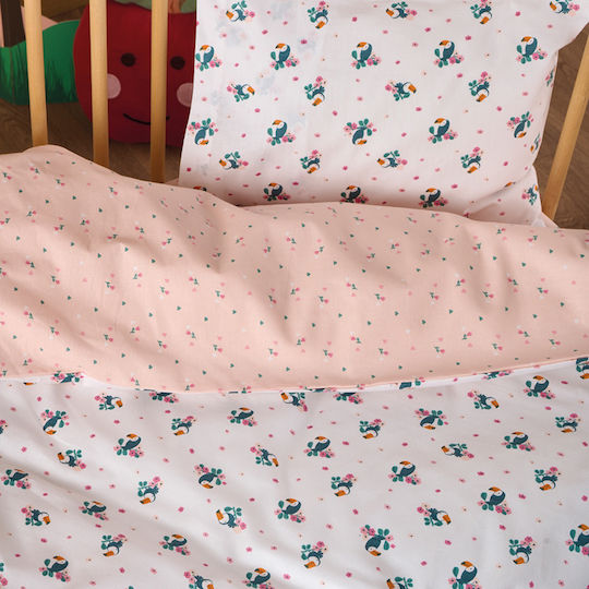 Kentia Baby Duvet Cover Set With Pillowcase Taiko White Pink 100x140cm