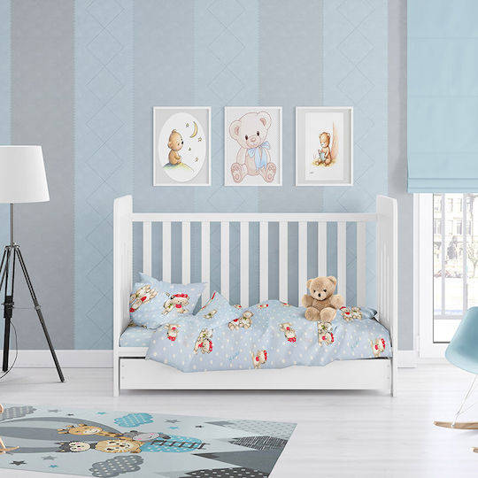 Dimcol Βρεφική Παπλωματοθήκη Two Lovely Bears 64 Blue 120x160εκ.