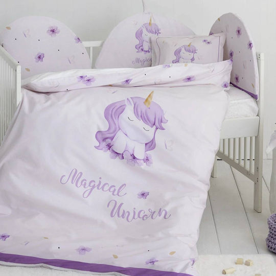 Nima Set Copertă de Pătuț cu Față de Pernă Magical Unicorn Lilac 110x145cm.