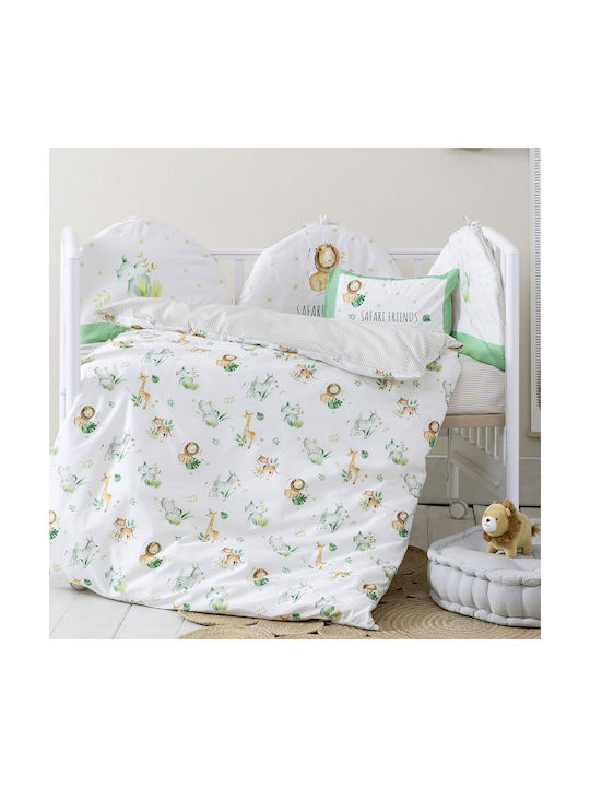 Nima Baby Bettbezug Set mit Kissenbezug Safari Friends White, Green 110x145cm.