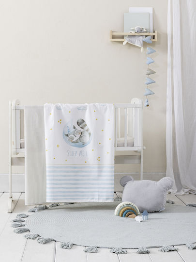Nima Set Copertă de Pătuț cu Față de Pernă Sleepy Racoon White, Light Blue 110x145cm.