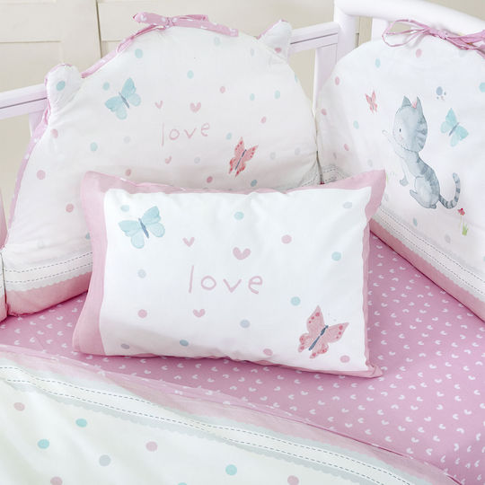 Nima Baby Duvet Cover Set With Pillowcase Baby Love White, Pink 110x145cm