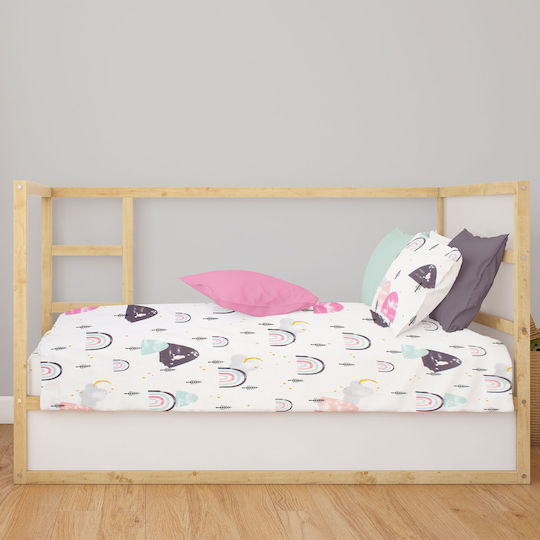 Dimcol Бебешка Долна Калъфка Bebe White-pink 120x160см.