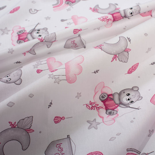 24home.gr Baby Bettbezug Cloudy Bear Weiß-Pink 120x160cm
