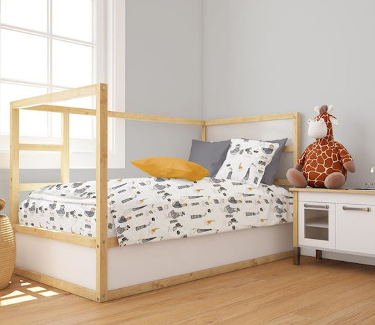 Dimcol Βρεφική Παπλωματοθήκη Bebe White-grey 120x160εκ.