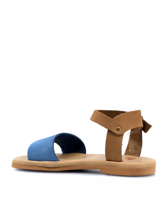 Papistas Kids Sandals Girl Casual Anatomic Extra-Light Tabac Brown Blue Leather Nubuck