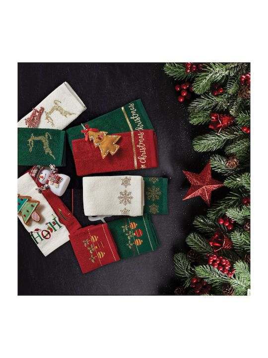 Das Home Christmas Collection Ποτηρόπανο από 100% Βαμβάκι σε Κόκκινο Χρώμα 40x60cm 2τμχ