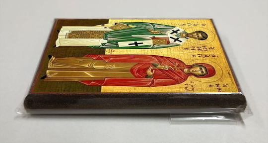 Set of 50 Pieces Saint Eleutherios Hieromartyr Bishop of Illyricum His Mother Saint Anthia Martyr Full-Body Icons Wooden MDF Frame Paper Krn No 00 Dimensions 6.5cm X 9.5cm Wooden MDF Icon