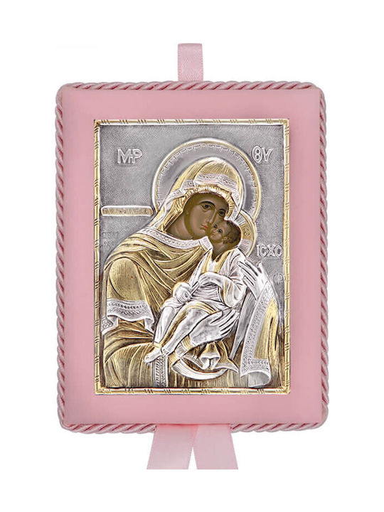 Silver Image Newborn Girl Virgin Mary Glykofilousa 14.5x11.5cm Local Gold Platings