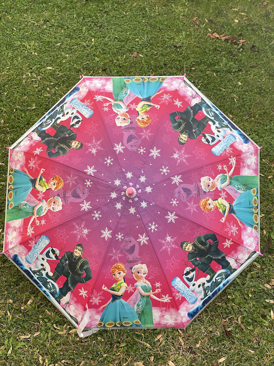 Kids Umbrella Princess Elsa Anna Pink Fuchsia Curved Handle Whistle Diameter 75cm