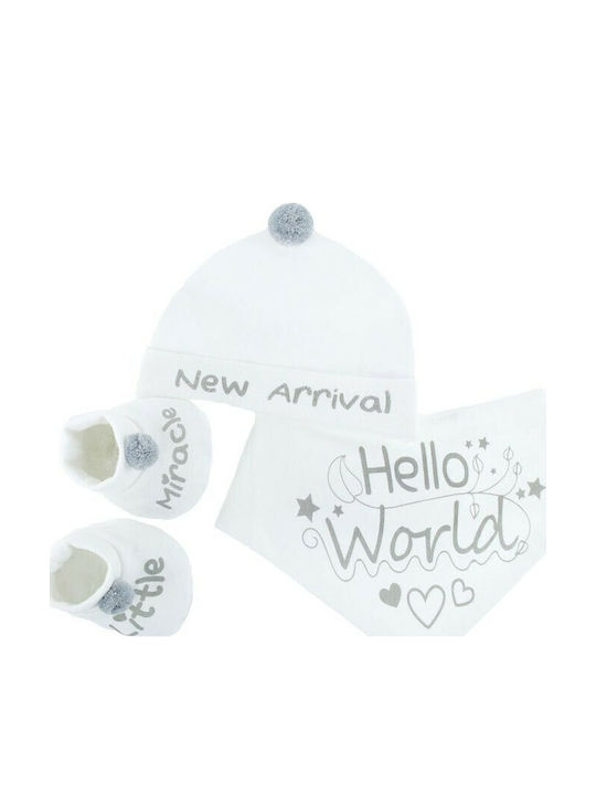 Soft Touch Kids Beanie Set with Socks & Bib Fabric White 3pcs