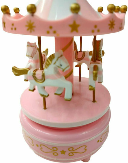 Pink Carousel Horses PVC Musical Fairytale Durable Hand-Painted 12x19cm