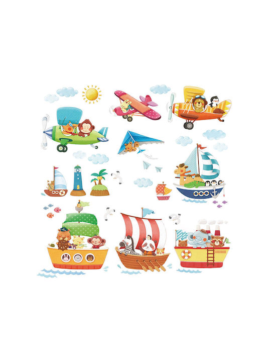 Παιδικό Αυτοκόλλητο Τοίχου Ζωάκια Καραβάκια Αεροπλανάκια Stick651