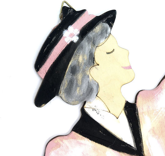 Wooden Mary Poppins Decorative Wall Figure Pink