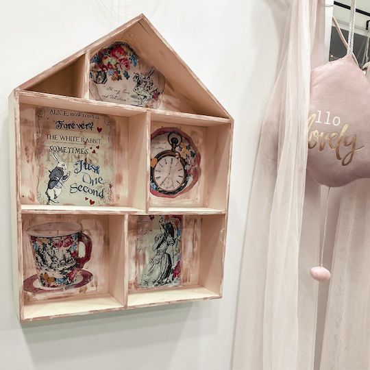 Decorațiuni De Perete Pentru Copii Κάδρο Μινιαρουτοθήκη Ξύλινη Αλίκη În Țara Minunilor Roz