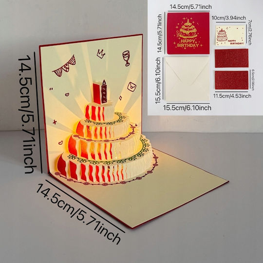 Beautiful Birthday Card Music Light Led Cake Magical Glowing