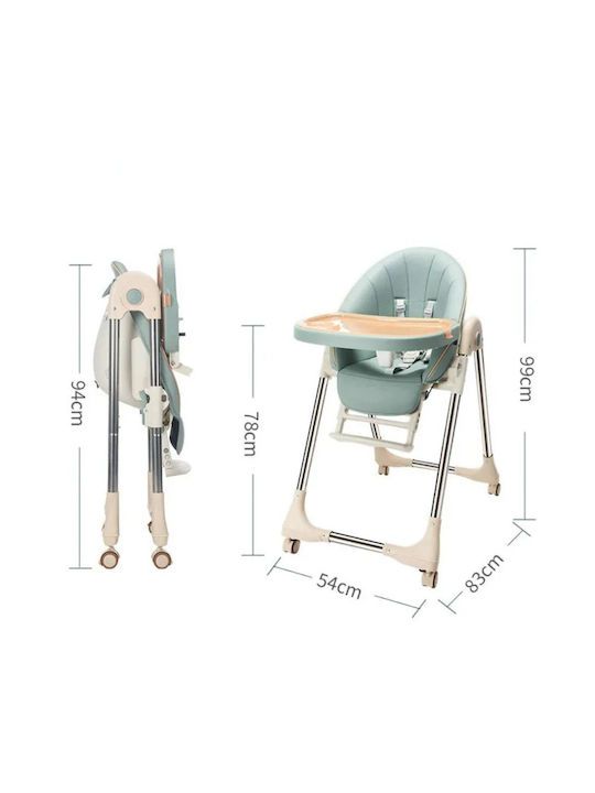 Dream House Foldable Baby Highchair with Adjustable Height Green