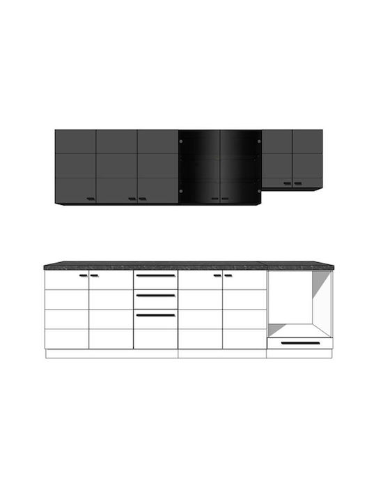 Claudia Set Dulapuri de Bucătărie Suspendate & de Podea Alb / Negru 200x51x200buc