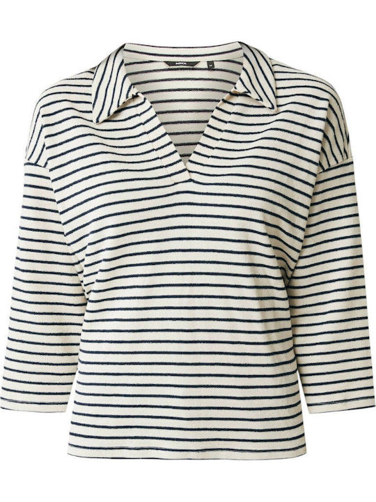 Women's Polo Blouse Long Sleeve Off White