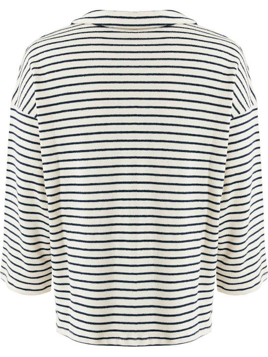 Women's Polo Blouse Long Sleeve Off White