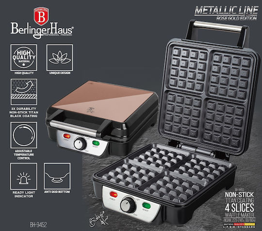 Berlinger Haus Waffle Maker For Square Waffles 4 Number Of Waffles 1100W