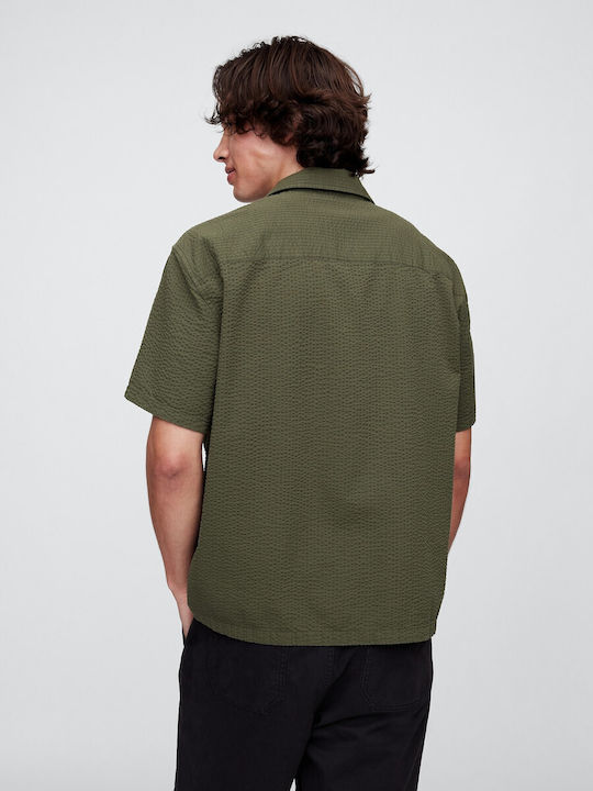 Short Sleeve Cotton Shirt Army Jacket Green