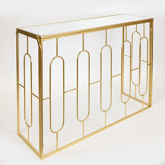 Estheti Home Set of 2 Metal Console Tables with Glass Surface, Gold, 107x35x79.5cm, 102x29.5x71cm 750-27014