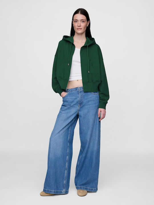 Long Women's Sweatshirt Jacket Hooded Balsam Tree Green