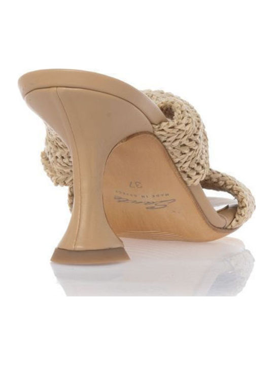 Leder Mules mit Niedrig Absatz in Beige Farbe