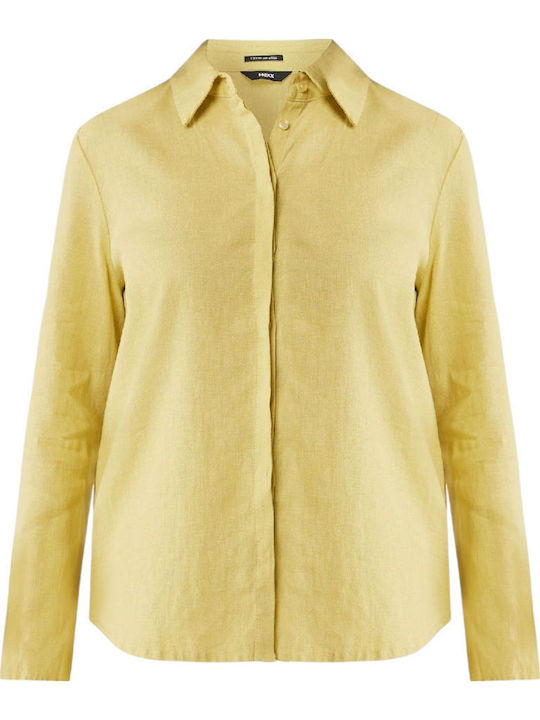 Women's Linen Short Sleeve Shirt Mid Yellow