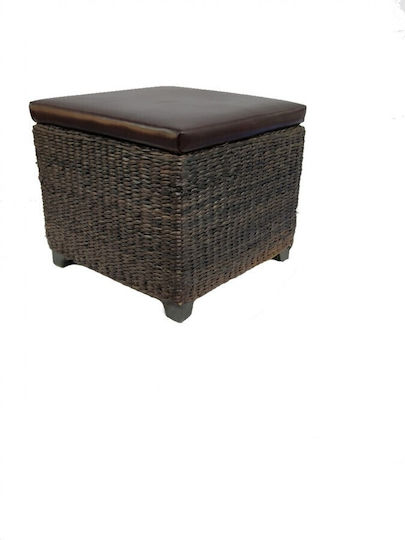 Stool With Storage Space Rattan Upholstery Leatherette Lid 40x40