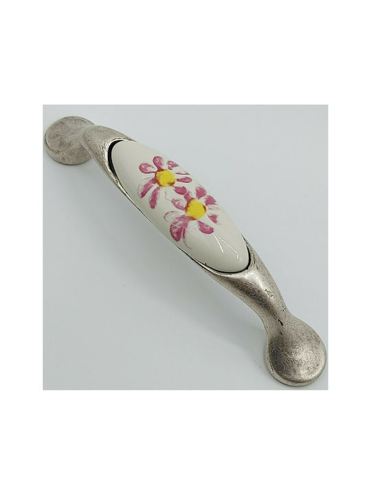 Porcelain Italian Furniture Handle Premiere 1413-arg Size 9.6cm Antique Silver Porcelain