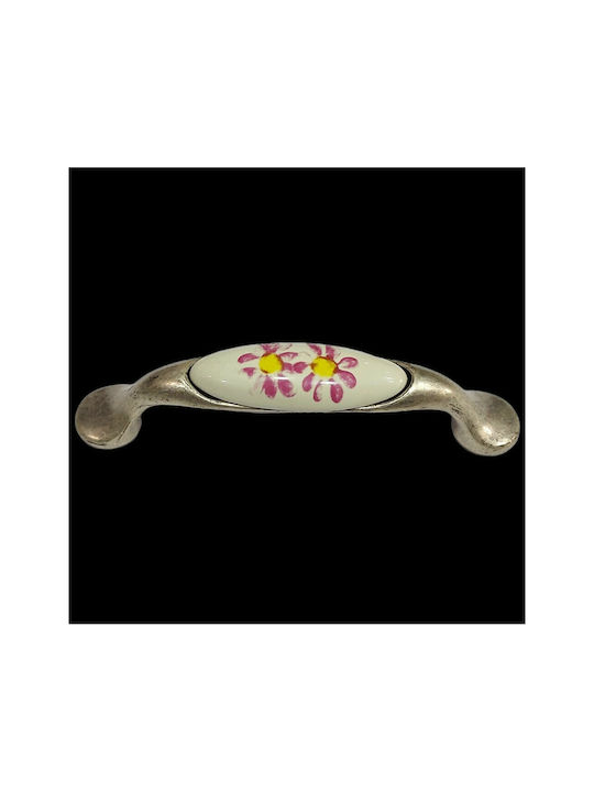 Porcelain Italian Furniture Handle Premiere 1413-arg Size 9.6cm Antique Silver Porcelain