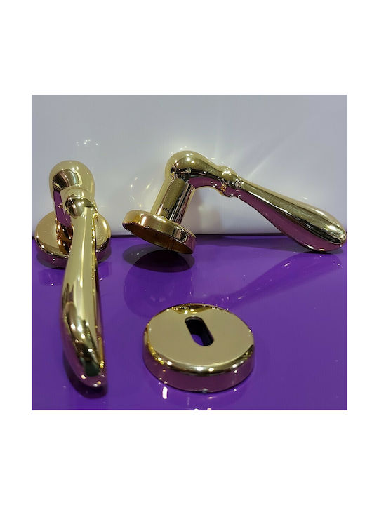 Italian Pair Door Lever Ghidini 10442-aim1 24k Gold Plated Dimensions 138×17×60 Mm