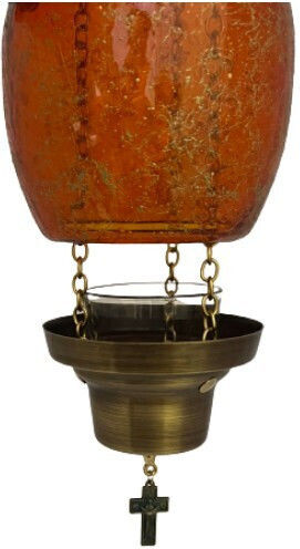 Hanging Vigil Oil Lamp Barrel Spider 12x57cm Honey