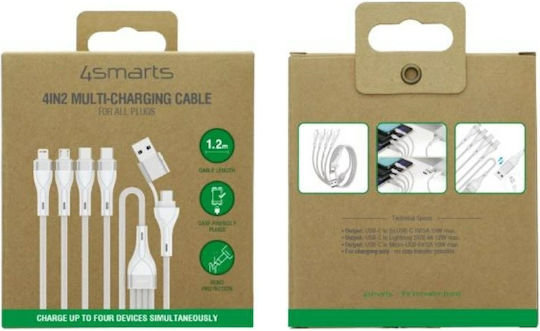 4smarts Usb Type-c/type-a Multi-charging Cable 4-in-2 1.2m White