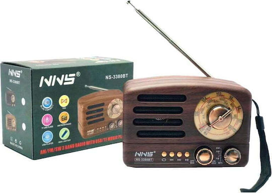 NNS NS-3380BT Επιτραπέζιο Ραδιόφωνο Επαναφορτιζόμενο με USB Καφέ