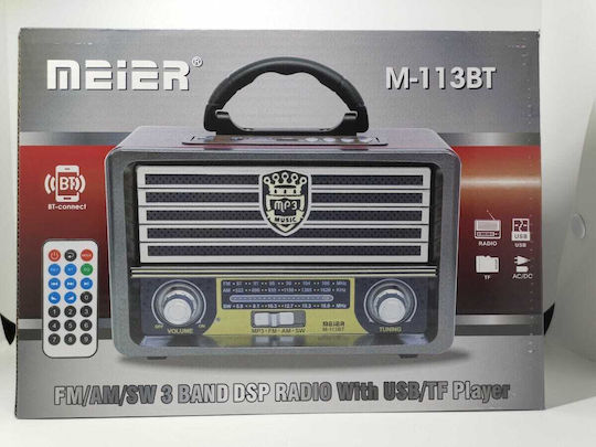 Meier MD113BT Retro Φορητό Ραδιόφωνο Επαναφορτιζόμενο με Bluetooth και USB Μαύρο
