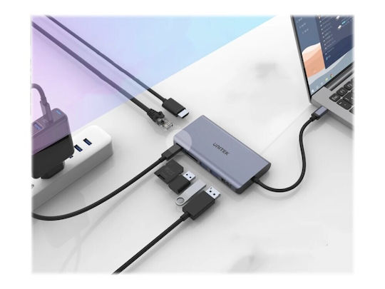 Unitek uHUB S7 USB-C / USB-A Docking Station με HDMI/DisplayPort 4K PD Ethernet Γκρι