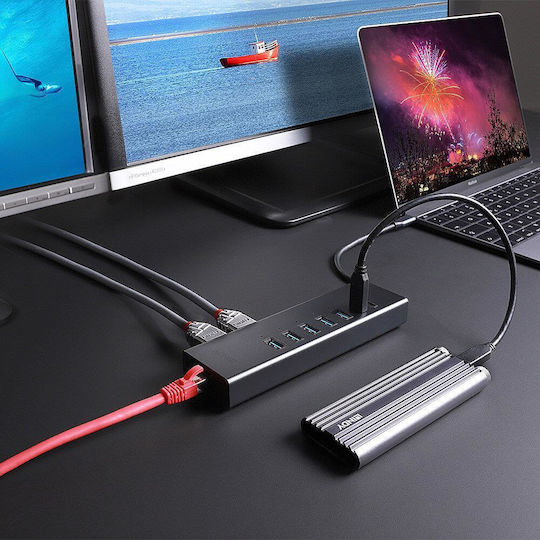 Lindy Dst-mini Duo USB-C / USB-A Docking Station with 4K PD Ethernet and Support for 2 Monitors Gray
