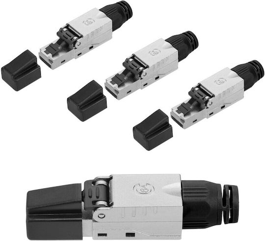 Set 4 Conectori RJ-45 Cat6a Ecranate pentru Cabluri Ethernet Cat6a Kwmobile Argintii Negri Metal 52520.04