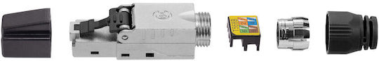 Set 4 Conectori RJ-45 Cat6a Ecranate pentru Cabluri Ethernet Cat6a Kwmobile Argintii Negri Metal 52520.04