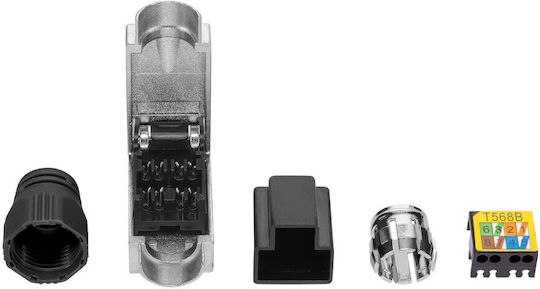 Set 4 Conectori RJ-45 Cat6a Ecranate pentru Cabluri Ethernet Cat6a Kwmobile Argintii Negri Metal 52520.04