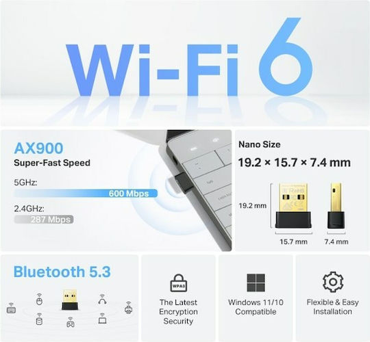 Tp-link Archer Tx10ub Nano мрежов адаптер 900mbps безжичен Ax USB 2.0 1x вътрешна антена