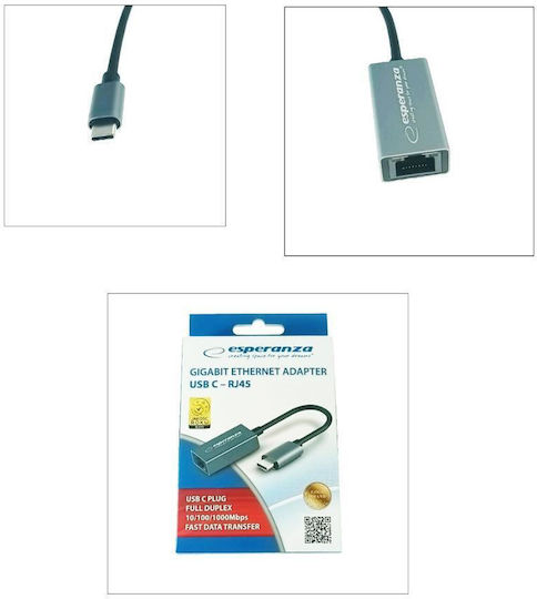 Esperanza ENA102 USB-C Network Adapter with Wired Gigabit Ethernet Connection