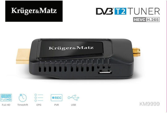 Kruger & Matz Mini Tuner DVB-T2 H.265 KM9999 Ψηφιακός Δέκτης Mpeg-4 Full HD (1080p) Συνδέσεις HDMI / USB