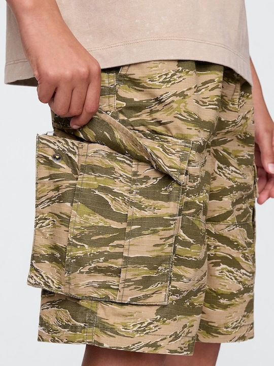 Kinder-Shorts/Bermudas Stoff Khaki, Green Camo