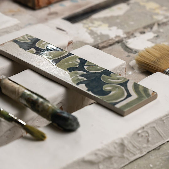 Tile Fregio Verde Maiolica 6x24 Cm Marca Corona